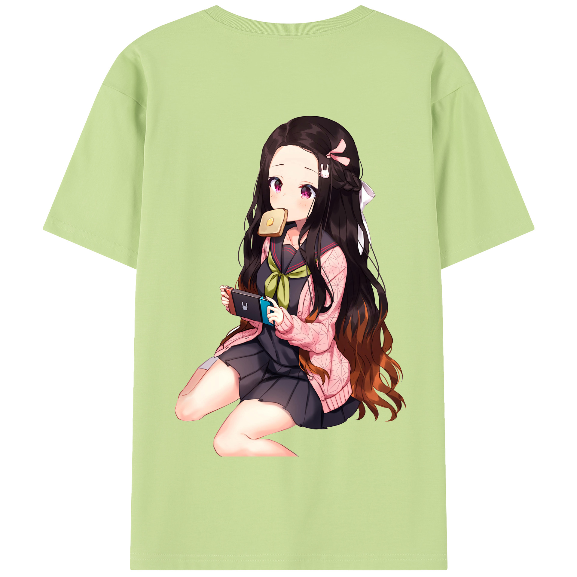 （画像用） 鬼滅の刃（きめつのやいば）竈門 禰󠄀豆子／かまど ねずこ Kamado Nezuko 綿100％半袖Tシャツ（背面プリント）